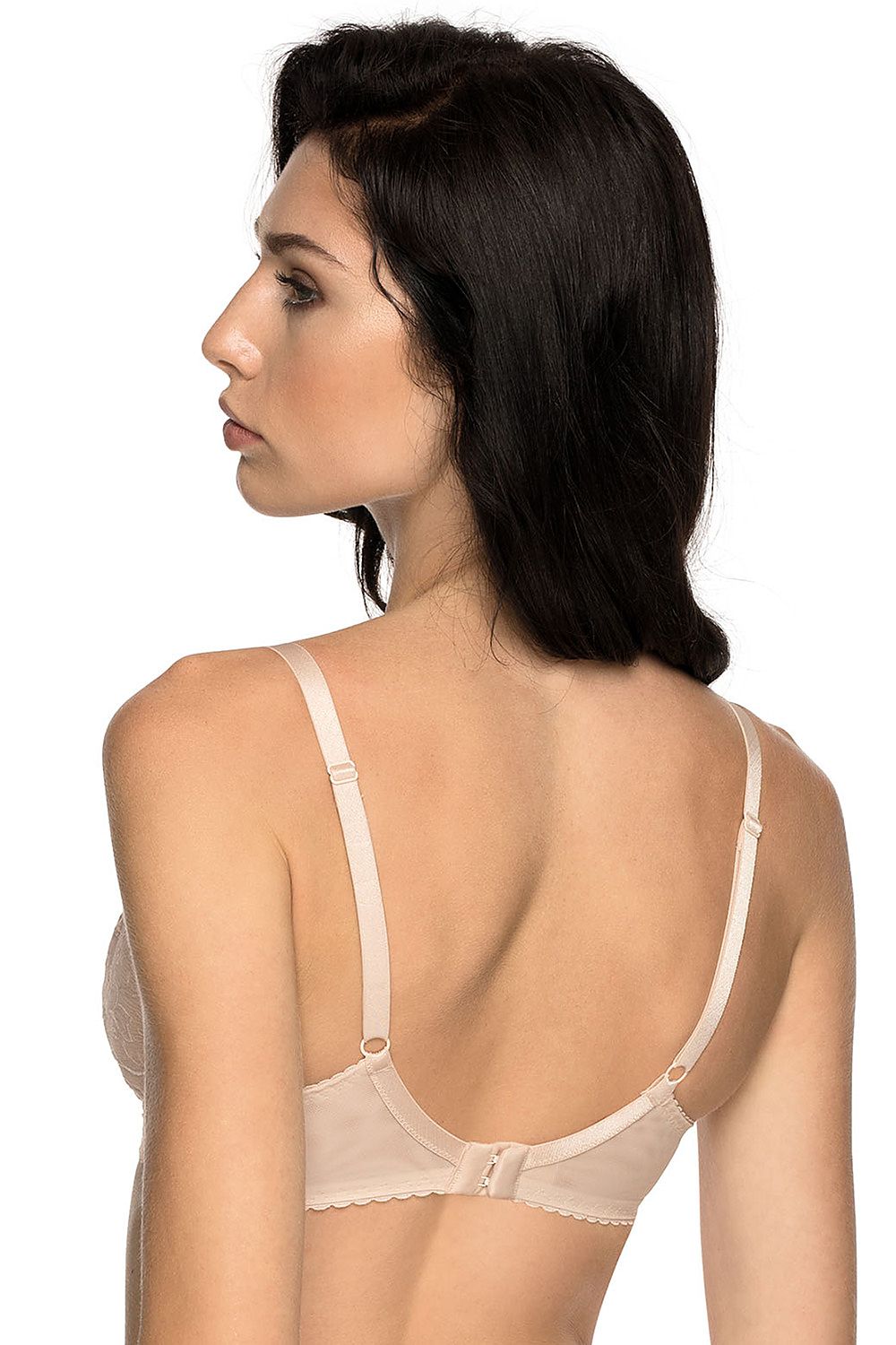 Soutien-gorge balconnet beige brodé avec armature pour un maintien et esthétique élégants, idéal pour le quotidien.