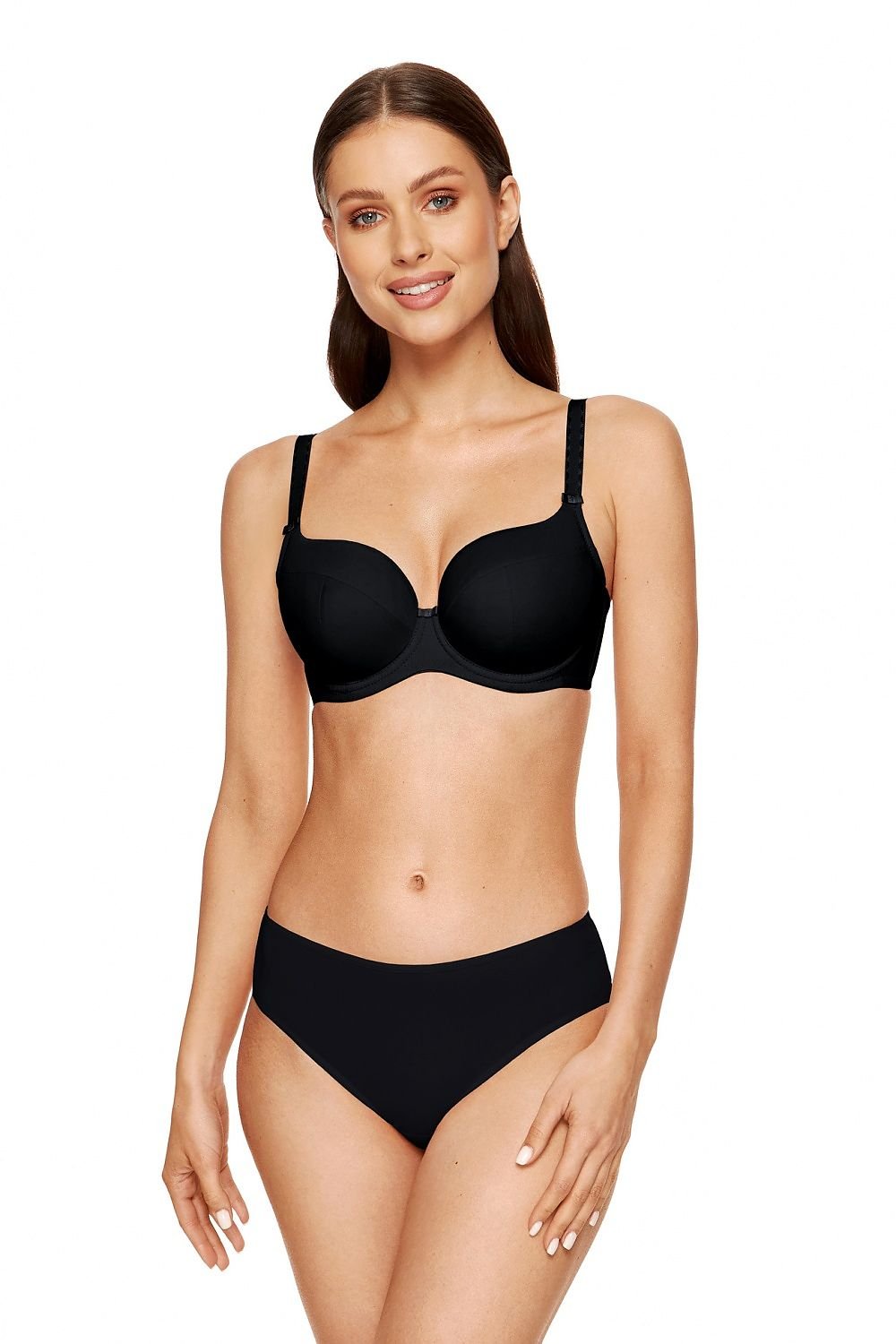 Soutien-gorge invisible noir corbeille avec armature, bonnets en mousse corsetée et finition élégante pour un maintien impeccable.