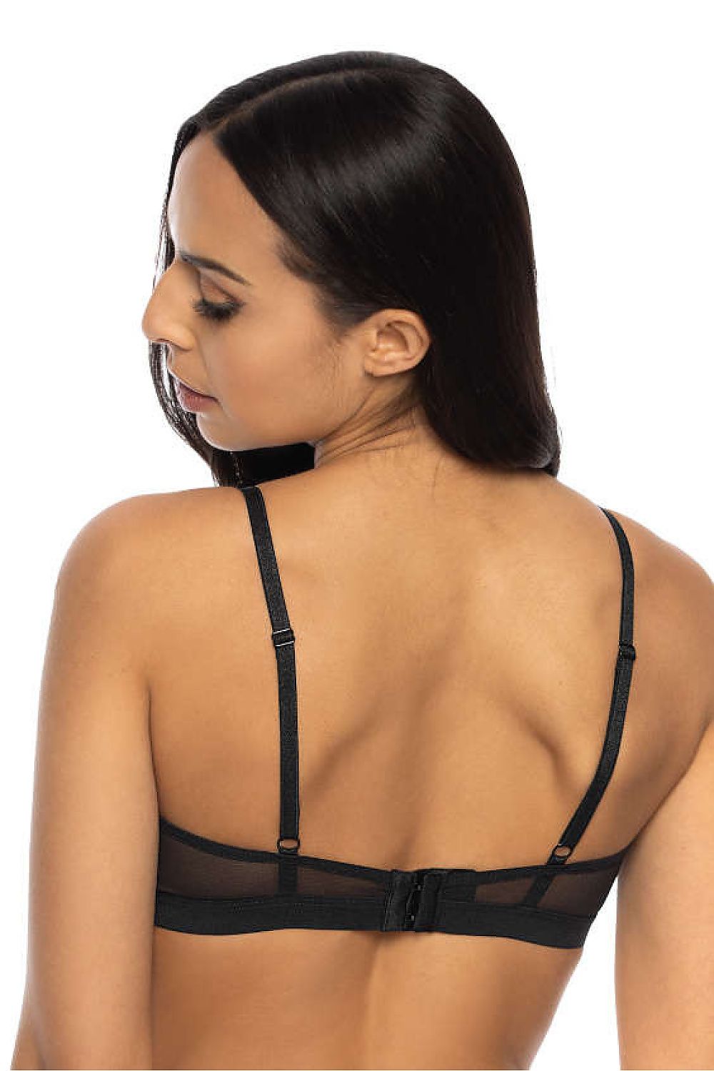 Soutien-gorge triangle sans armature bordeaux et noir, dentelle délicate et bande élastique pour un maintien confortable