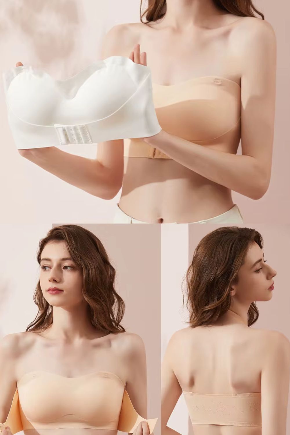 Soutien-gorge bandeau sans armature beige en viscose, design invisible et seconde peau sous robe moulante ou top fluide