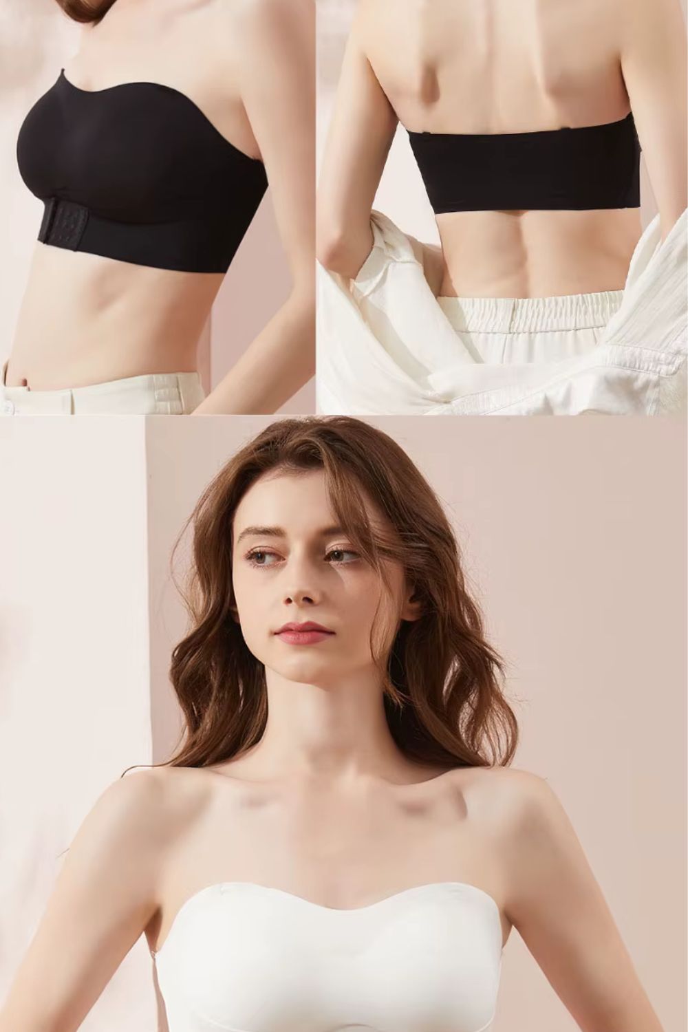 Soutien-gorge sans armature bandeau noir invisible, style minimaliste en soie glacée avec maintien discret et confortable