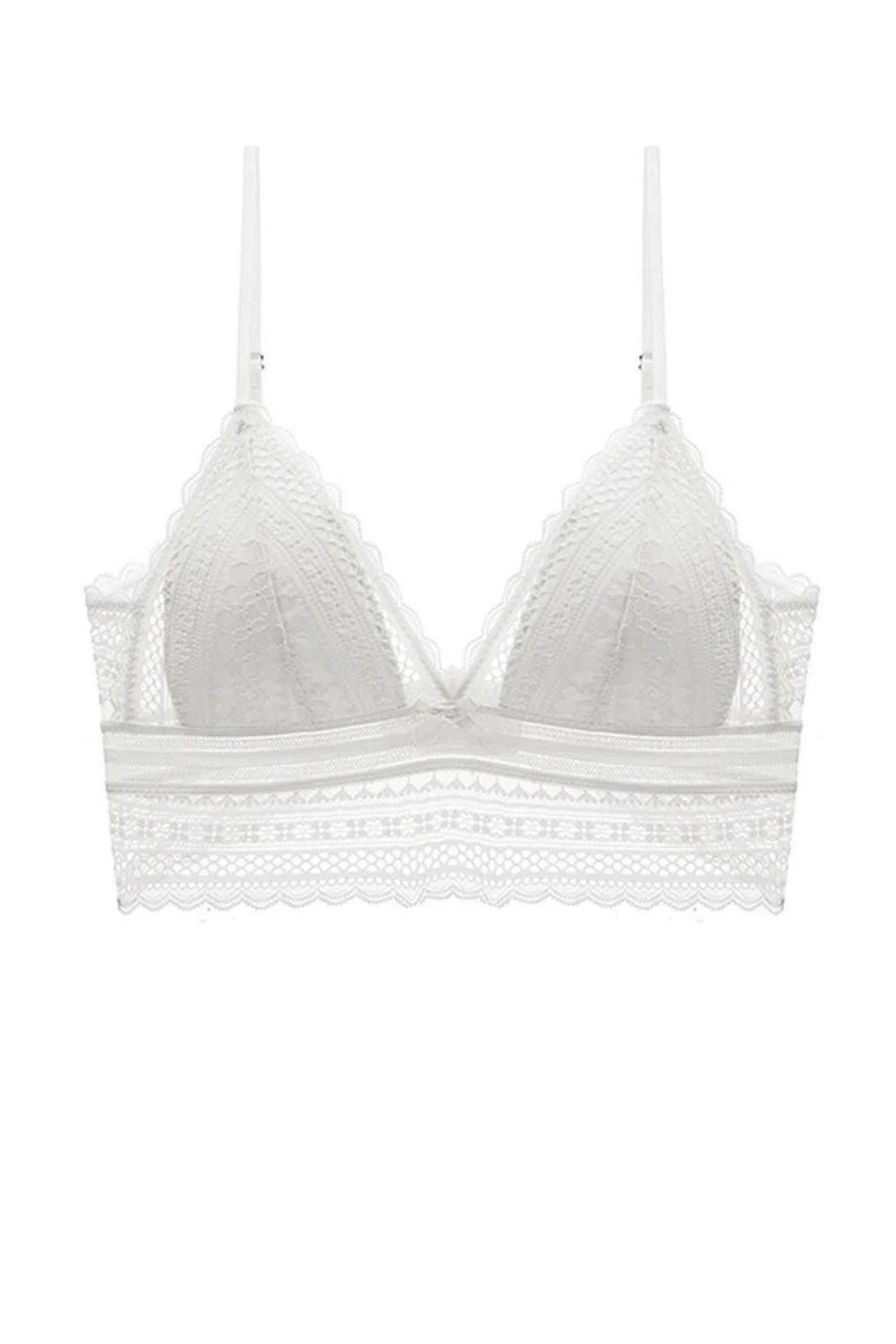 Soutien-gorge triangle blanc dos nu sans armature, effet push up et dentelle élégante pour un style discret et raffiné