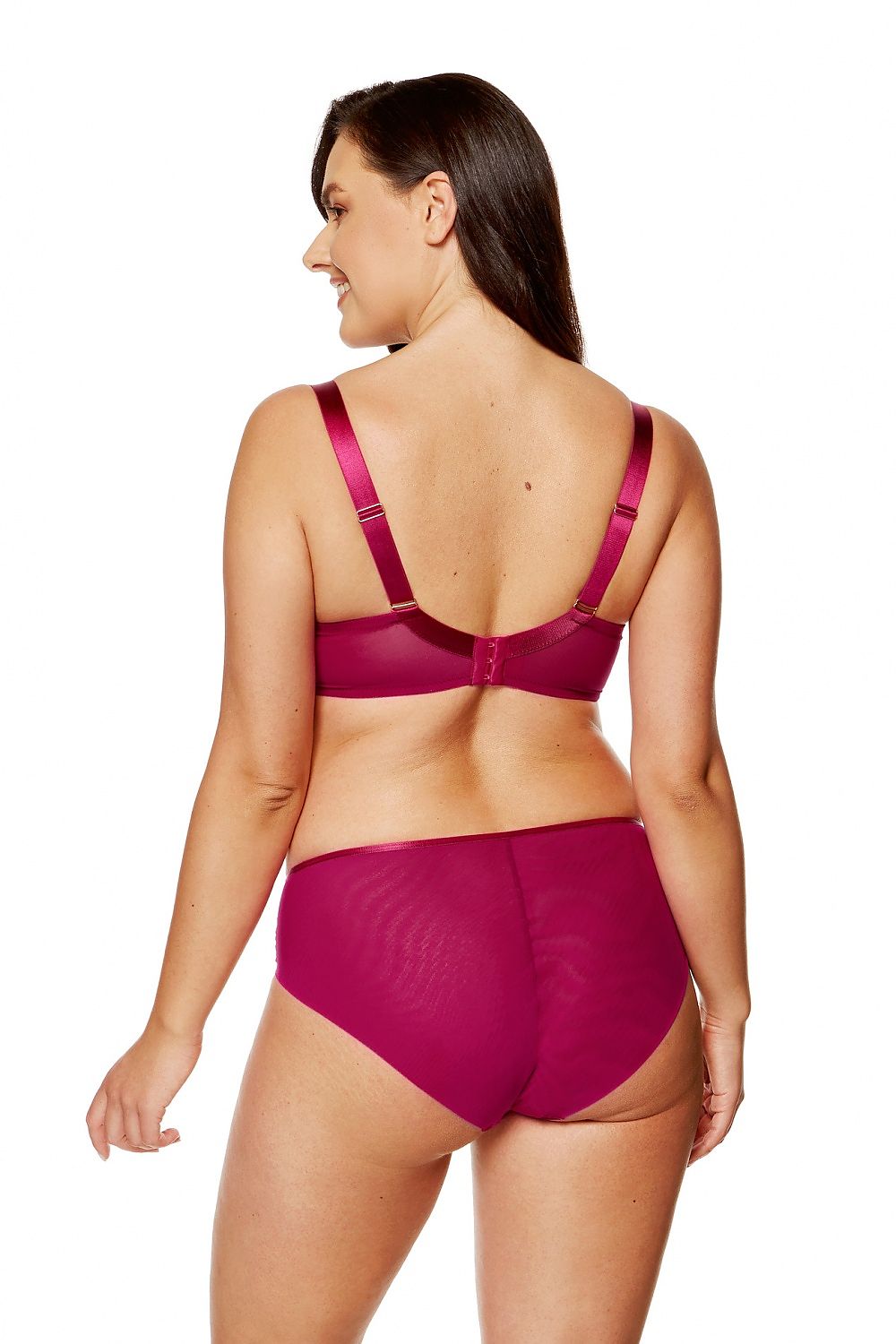 Soutien-gorge grande taille de dos balconnet brodé avec baleine en couleur bordeaux pour une silhouette élégante et confortable.