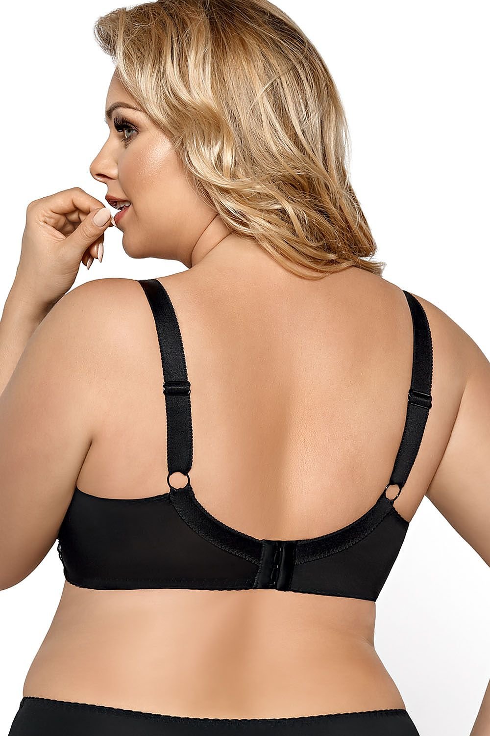 Soutien-gorge balconnet noir en dentelle pour grande taille, confortable avec un design élégant.