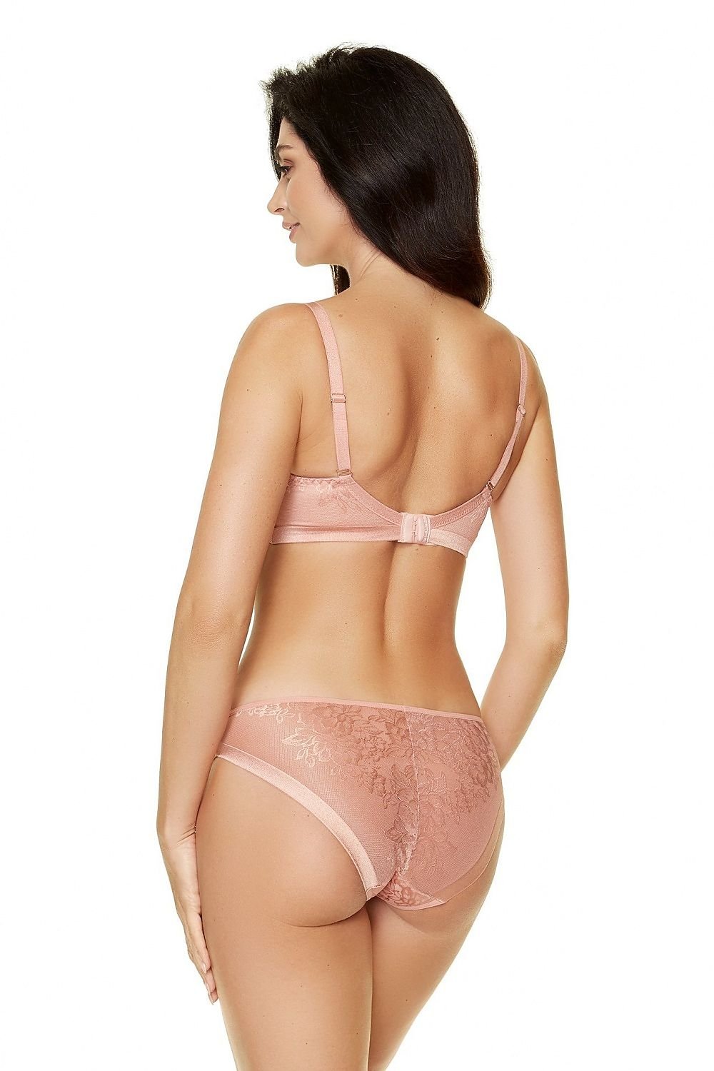 Soutien-gorge balconnet dentelle rembourré rose pour silhouette push-up, élégant et féminin.