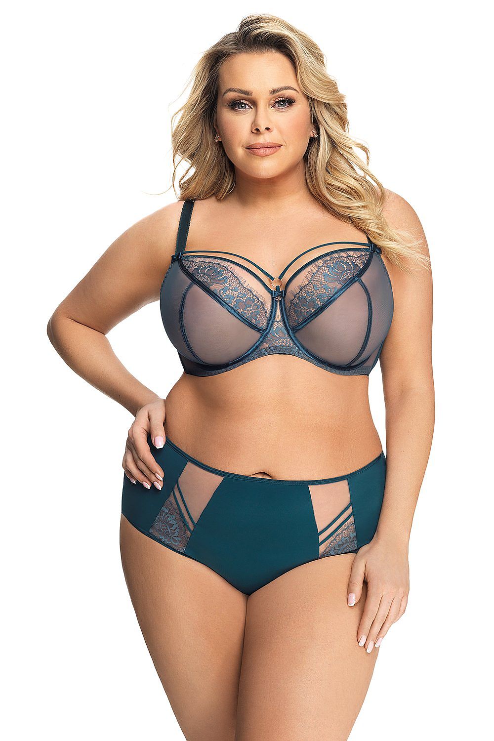 Soutien-gorge balconnet en dentelle verte pour grande taille, élégant et confortable avec armatures de soutien.