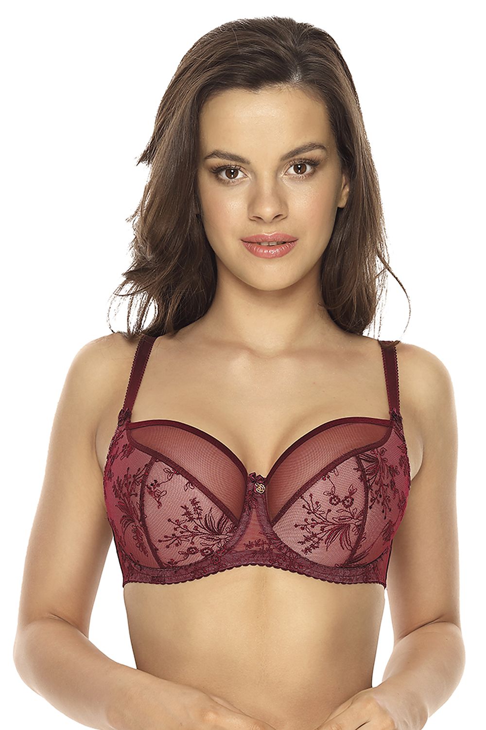 Soutien-gorge balconnet brodé avec armature couleur rouge pour silhouette push-up, confort et élégance.