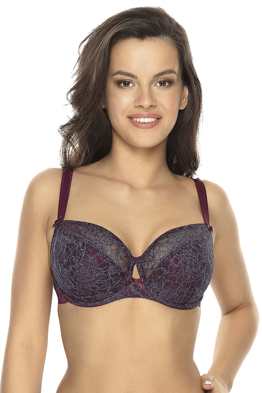 Soutien-gorge balconnet brodé réglable violet, élégant avec détails raffinés et bretelles ajustables pour un confort optimal.