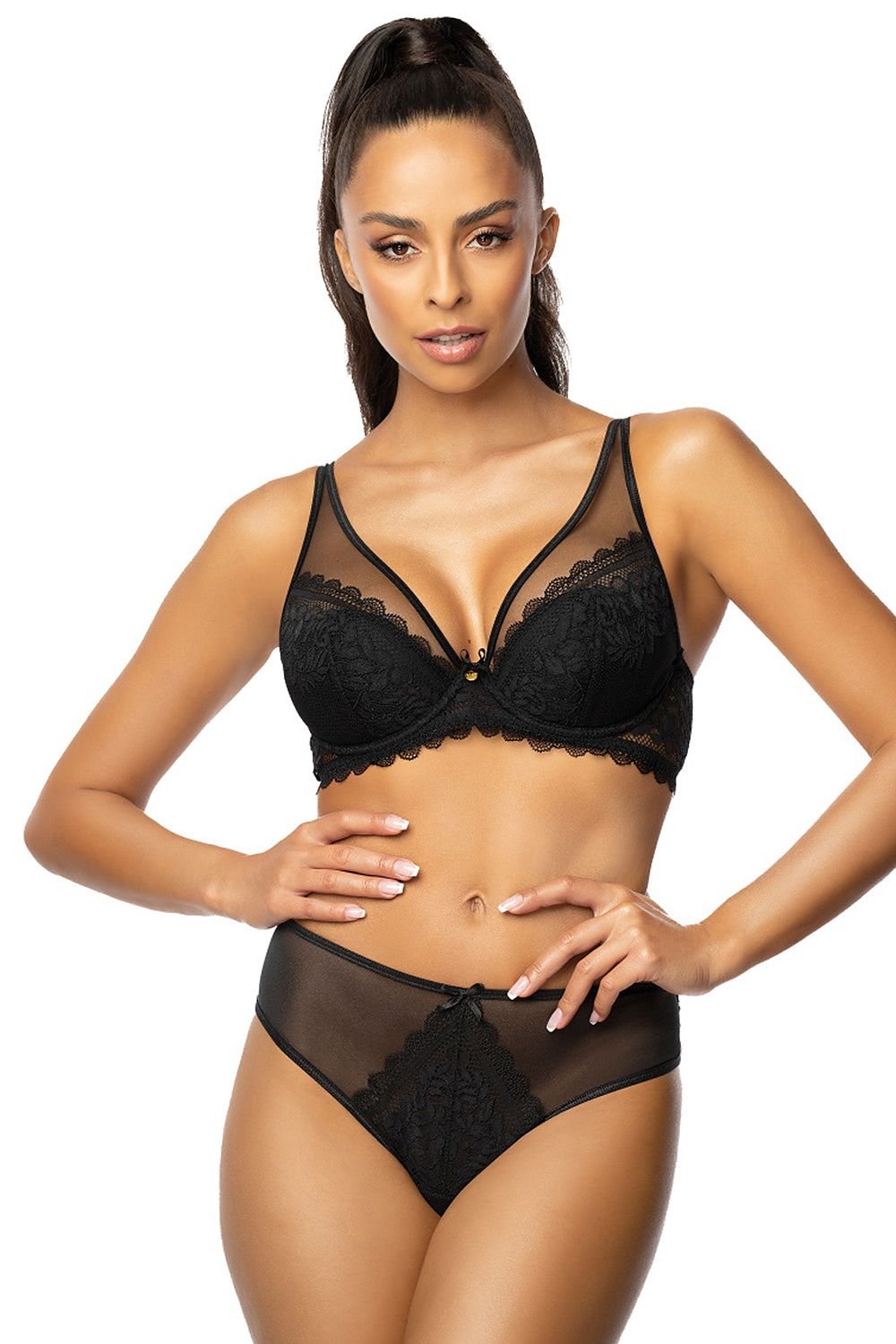 Soutien-gorge balconnet sexy en dentelle noire, élégant avec bretelles ajustables et détails raffinés pour un look séduisant.