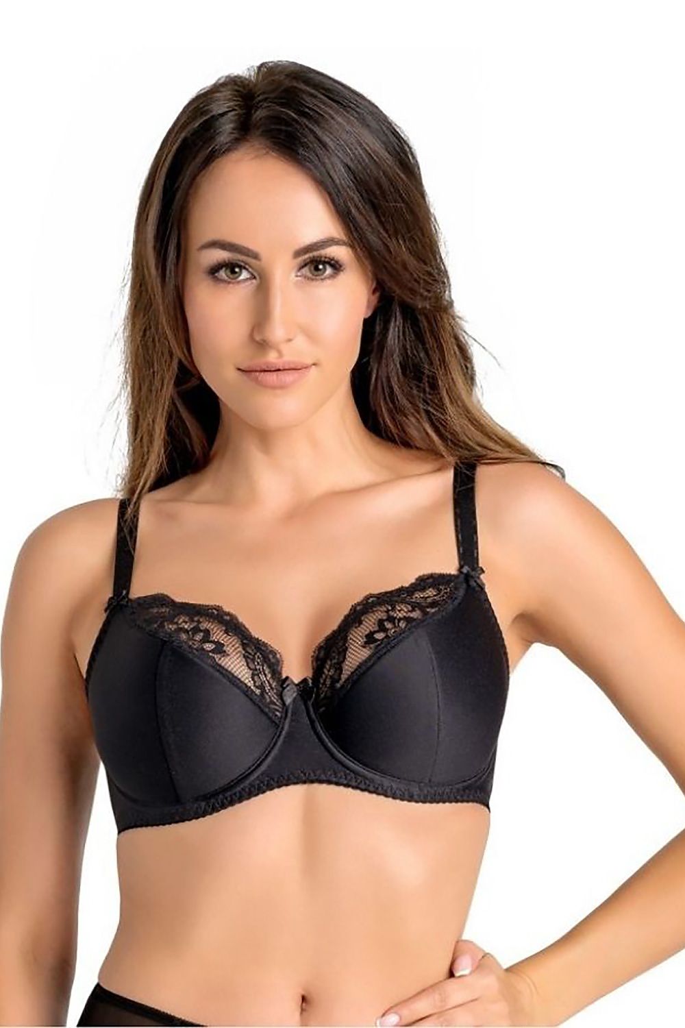 Soutien-gorge balconnet en dentelle noire, confort ajustable et design élégant pour un look séduisant.