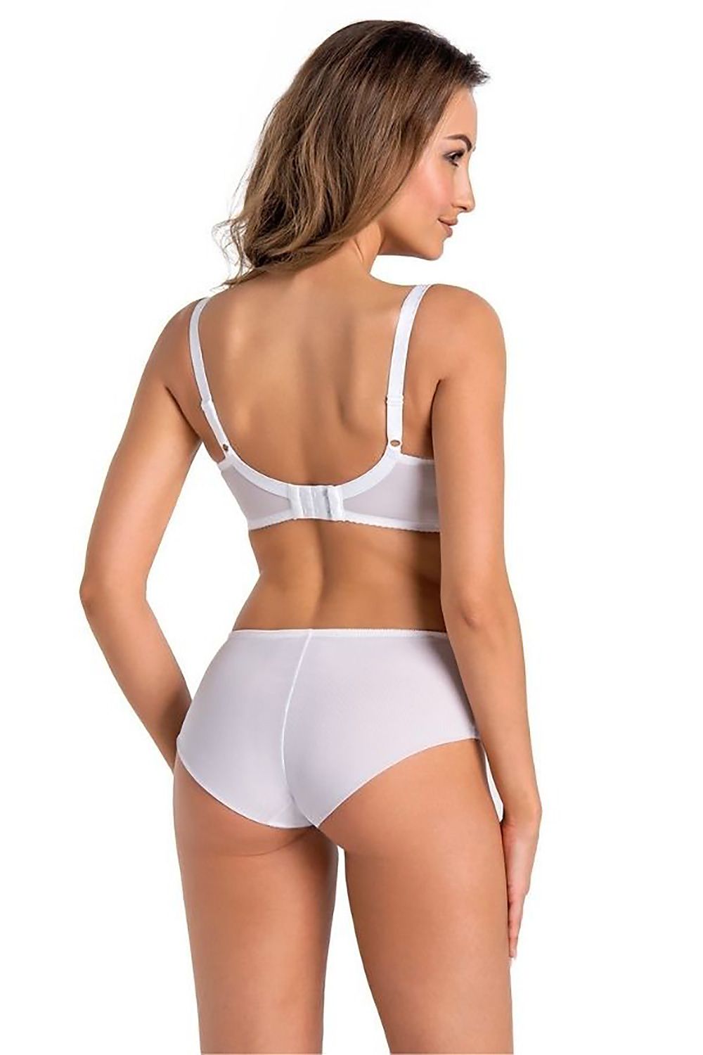 Soutien-gorge balconnet blanc en dentelle avec armatures et bretelles ajustables pour un confort optimal.