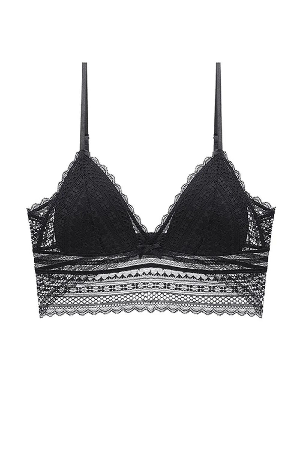 Soutien-gorge dos nu noir sans armature triangle, tissu léger et dentelle fine pour un maintien naturel et sensuel